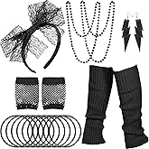WILLBOND 80s Costume Accessories Set for Women Leg Warmers Lace Headband Fishnet Gloves Neon Earrings Bracelet Necklace Beads for 80s Retro Party Women Cosplay Dress Costume