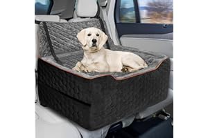 Vdamu Dog Booster Seat for Larger & Medium Dogs – Comfortable Dog Car Bed with Washable Cover and Storage Pockets for Pets Up to 60lbs (BlackGray)
