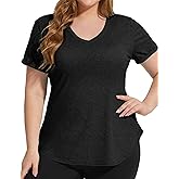 FOREYOND Plus Size Workout Tops for Women T Shirts Loose Fit V Neck Clothing Yoga Casual Summer