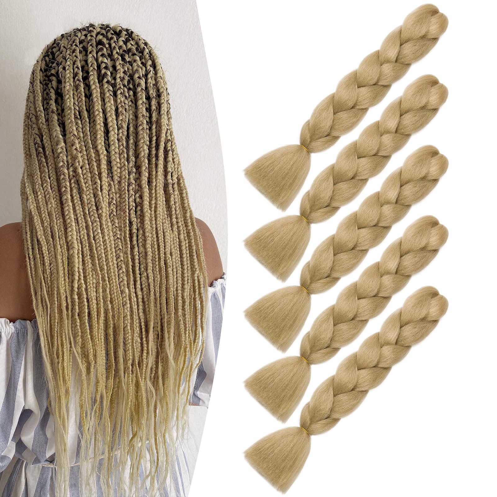 Dcbaboo Blonde Hair Extensions for Braiding Jumbo Braiding Hair Extension 5packs 24inch Synthetic Hair Kanekalon Ombre Braids Extensions Hair Afro Crochet Twist Box Braids 500g, Ash Blonde