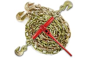 AYMMIC 3/8"-1/2" Chain Binder and 3/8"|G70|20' Tow Chain Kit, Ratchet Load Binder with 9,200Lbs Working Load Limit,Transport Chain with Grappling Hook,Tie Down Loads to A Truck or Flatbed Trailer