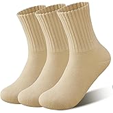 LDU Women's Boot Socks 3/6 Pairs, Solid Color Fleece Lined Thick Cozy Warm Thermal Crew Socks, Winter Boot Socks for Women