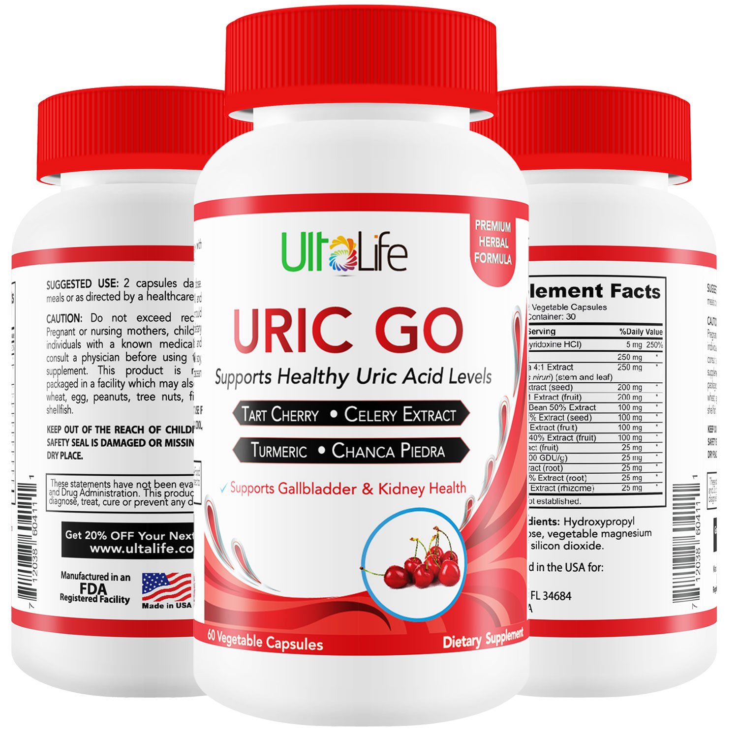 1 URIC Acid Cleanse & Support Tart Cherry, Chanca Piedra, Celery