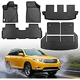 Car Floor Mats for Toyota Highlander: 2008-2013 Accessories (Non Hybrid), Backrest Mats, Cargo Liner, Front 2nd 3rd Row Floor Mats All Weather TPE for Highlander 2013 2012 2011 2010 2009 2008 Full Set