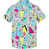 Zando 80s 90s Hawaiian Shirts for Men - Funny Retro Short Sleeve Button Down Outfit Top for Themed Party Disco Summer Beach