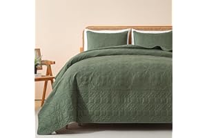 Yogeneg Full/Queen Quilt Bedding Set,3Piece Oliver Green Quilt Set with Pillow Shams,Geometric Coin Pattern Summer Bedspread Coverlet,Lightweight Soft Bed Cover for All Season(Oliver Green,Queen)