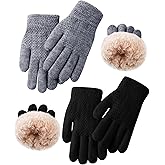Chuarry 2 Pairs Kids Fleece Lined Gloves Winter Thick Warm Thermal Cable Knit Gloves for 6-10 Years Boys Girls