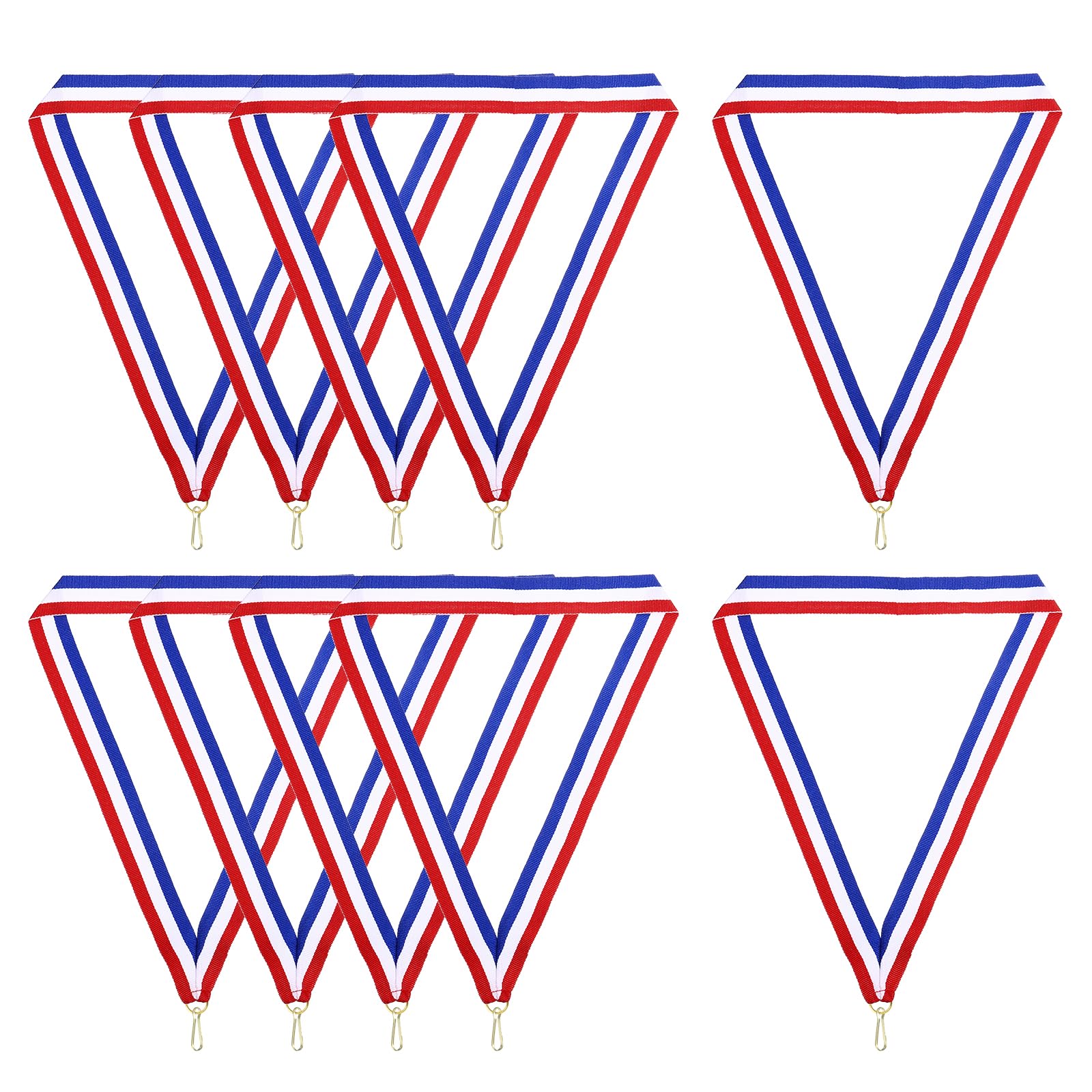 PATIKIL Award Neck Ribbons with Snap Clips, 10 Pcs Polyester Striped Medal Lanyards Ribbon for Competitions Sports Meetings Sports Party, Red White Blue