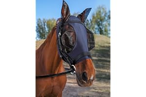 HackFond Horse Fly Mask with Ears, UV Protection Mask for Horses, Elasticity Mask with Big Mesh Eye Covers, Snug Fitting Comfortable Breathable Lightweight Navy Full Size