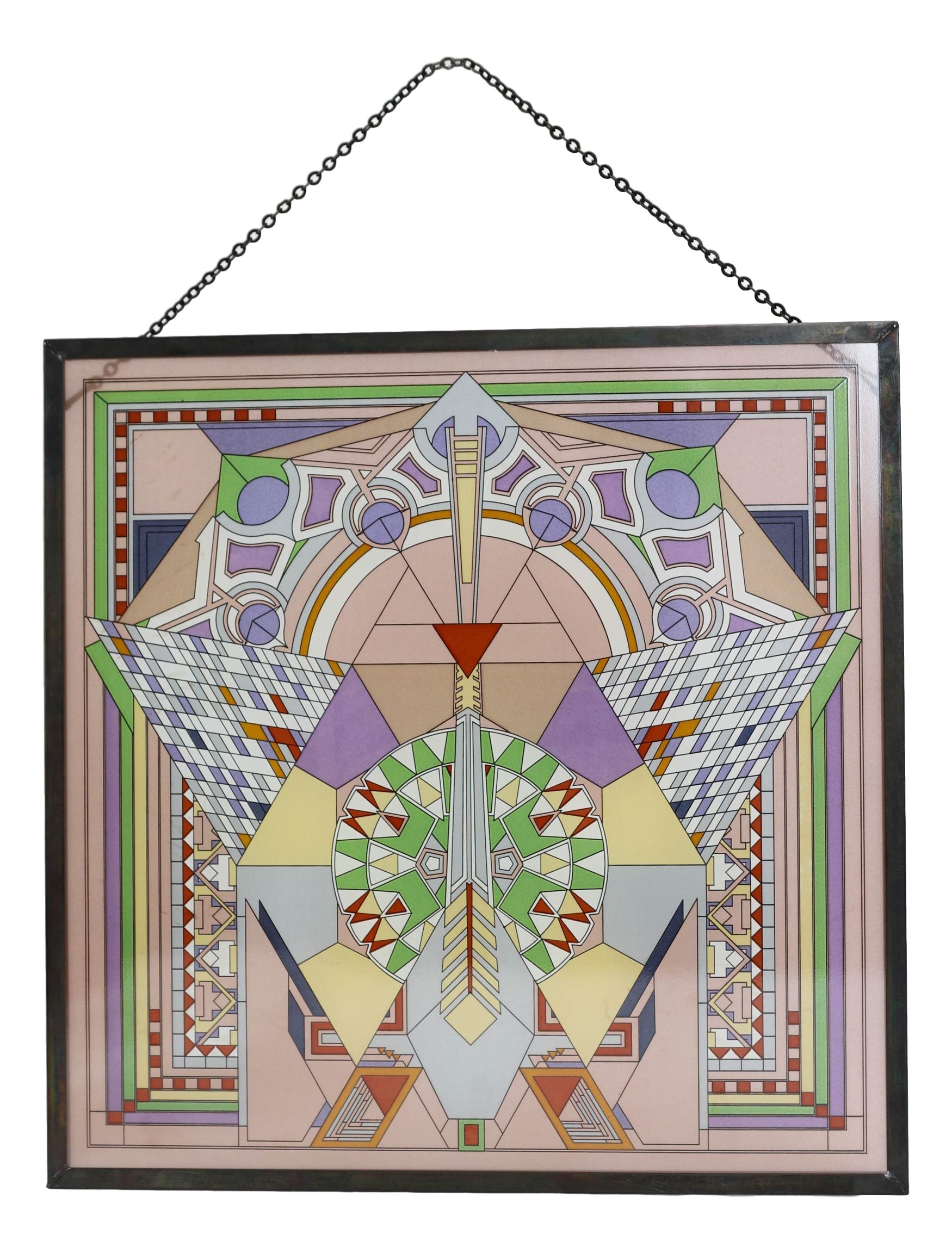 Ebros Frank Lloyd Wright Imperial Hotel Japan Peacock Rug Stained Glass Art Panel Wall Hanging Decor Or Desktop Plaque with Wooden Base Stand 10