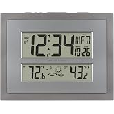 La Crosse Technology 512-85937 Gray Atomic Digital Clock with Temperature | Color: Gray/Silver, Forecast, Atomic Time, DST reset, Crescendo Alarm, Wireless 330ft range transmits Outdoor temperature