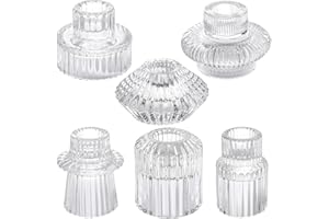 ACDESIGN 6PCS Taper Candle Holders Clear Glass Candlestick Holders Ribbed Glass Taper Candle Holders for Christmas Events Party Wedding Reception Table Centerpiece Decorations