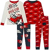 Boys 4 Piece Pajama Set - Cotton Boys PJ Set Long Sleeve Shirt & Pants - Sonic, Mario, Hot Wheels, Pokemon