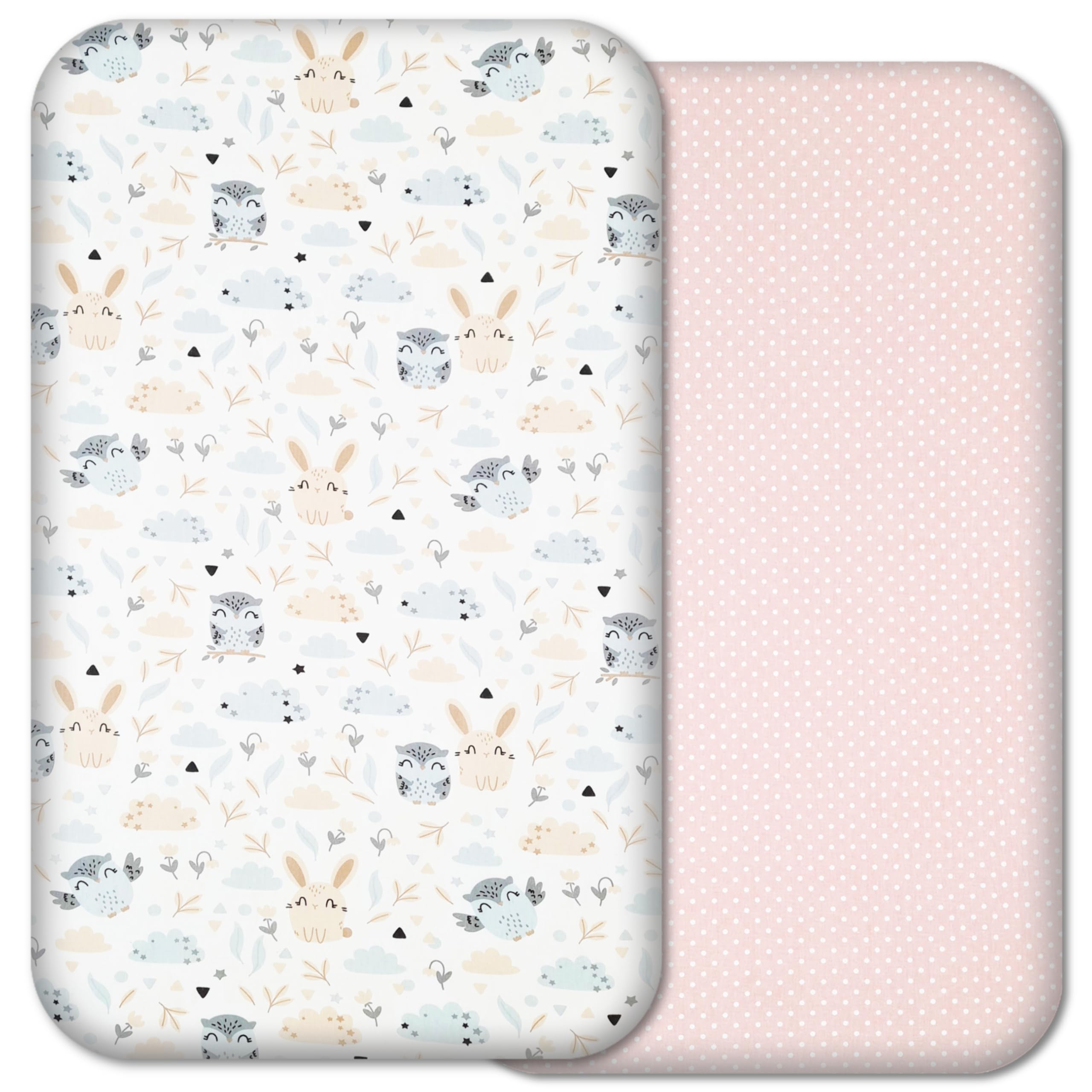 Next to Me Crib Sheets - 2pcs Baby Crib Sheets Set - 100% Organic Cotton to fit Bedside Cribs - Made in Europe – 83 x 50 cm (83x50cm, Cute Animals&Dots)