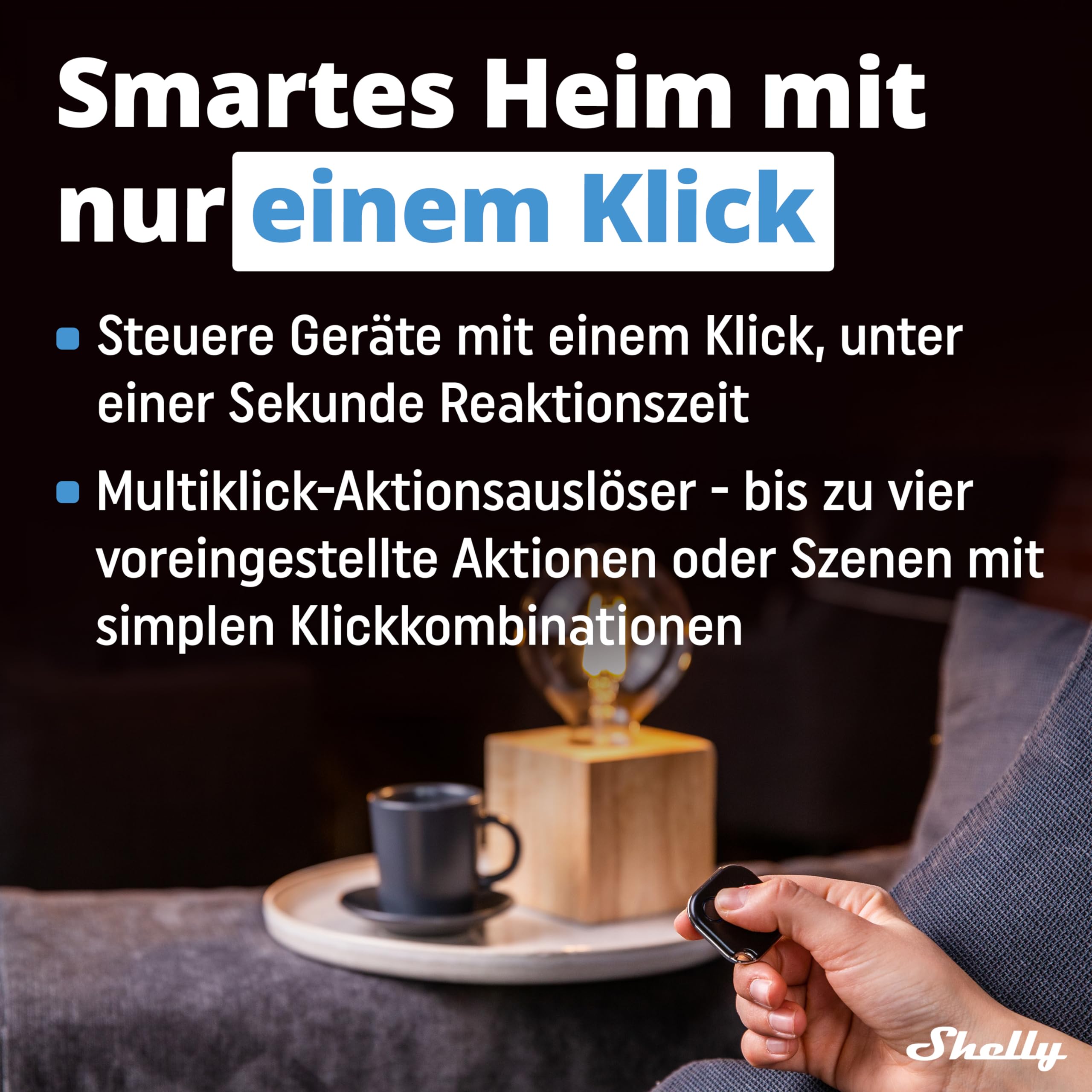 Shelly BLU Button1 - Schwarz | Intelligente Bluetooth-Taste zur Aktivierung von Aktionen und Szenen | Multi-Klick-Aktivierung | Sofortige Reaktionszeit | Ton- und Lichtalarm | iOS-Android-App 4