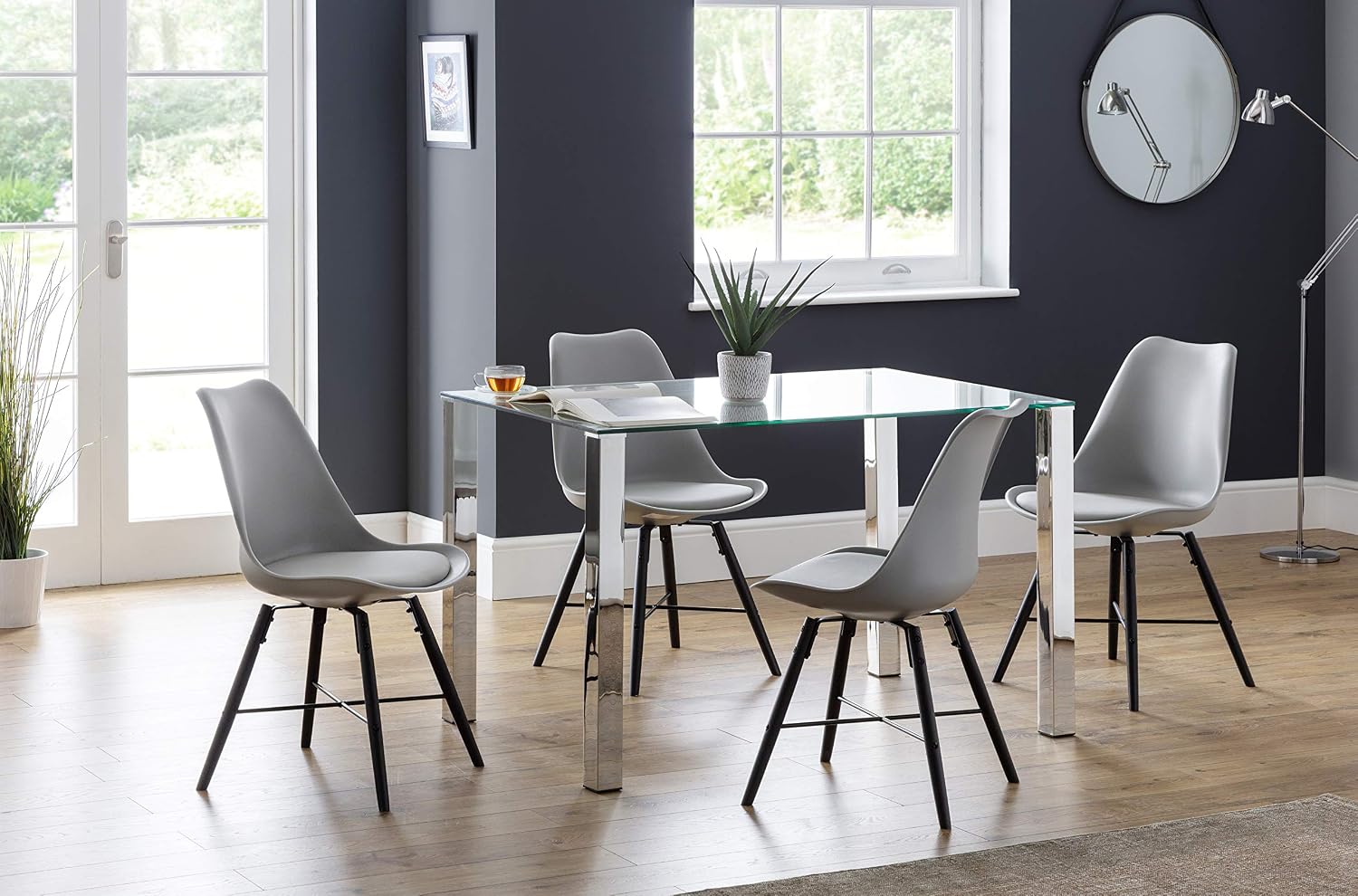 Julian Bowen Kari Dining Chairs Set of 2, Grey Chair with Black Metal Legs - Image 5