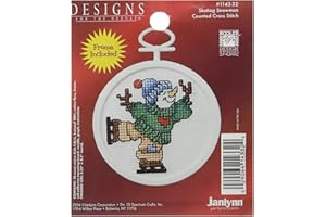 Janlynn 1143-32 18 Count Mini Counted Cross Stitch Kit, 2.5-Inch, Round, Skating Snowman