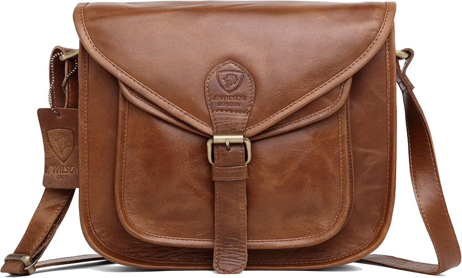 J. Wilson London Messenger Bag Women Leather Flapover 5 Litres (Distressed Crunch Tan) - Image 3