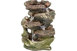 Sunnydaze Tabletop Water Fountain - Relaxing Indoor Desktop Water Feature - Rock Fountain with LED Lights - Office, Bedroom, Living Room