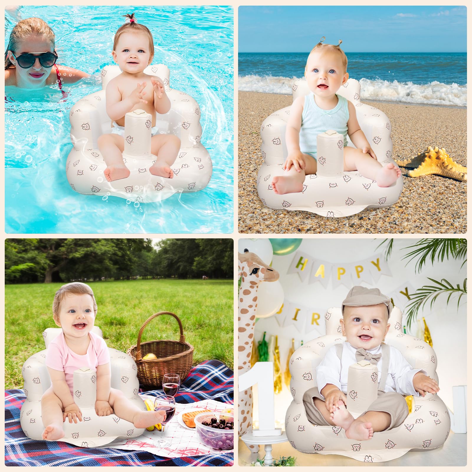 Inflatable Baby Seat for Babies 3 Months and Up, Infant Back Support Sofa,Toddler Floor Seats for Sitting Up, Blow Up Baby Chair with Built in Air Pump, Baby Seats for Kids, Baby Chair