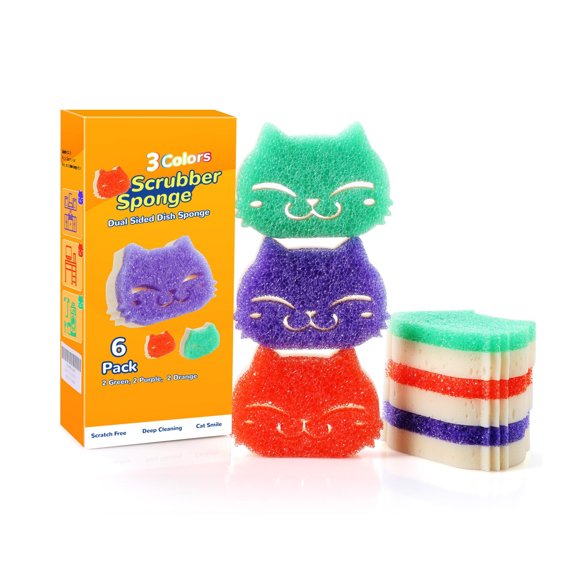Photo 1 of Eyliden 6 Pack Scrub Sponge - Dual-Sided, Smart-Temp Firmness, Dish Scrubber, Non-Scratch, Multi-Surface Safe Cleaning Sponges - Kitchen, Bathroom, Dish for Scrubbing (6)