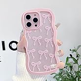 QLTYPRI Cute Bow Case for iPhone 16 Pro, Clear Ribbon Bow Pattern Curly Wave Edge Aesthetic Transparent Phone Case, Slim Shockproof Protective Phone Cover for Women Girls - Pink