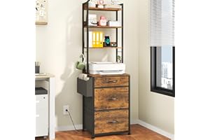 GYIIYUO 3 Drawer Tall File Cabinet with Charging Station, 4-Tier Filing Cabinet with Adjustable Shelf, Fabric Drawer, File Ca