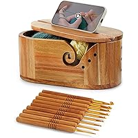 Oval Yarn Bowl, Crochet Yarn Holder with 9pcs Knitting Hooks, Yarn Storage Crochet Bowl Knitting Gift for Crocheters, Large Y