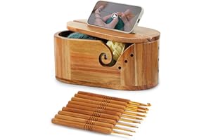 Oval Yarn Bowl, Crochet Yarn Holder with 9pcs Knitting Hooks, Yarn Storage Crochet Bowl Knitting Gift for Crocheters, Large Y