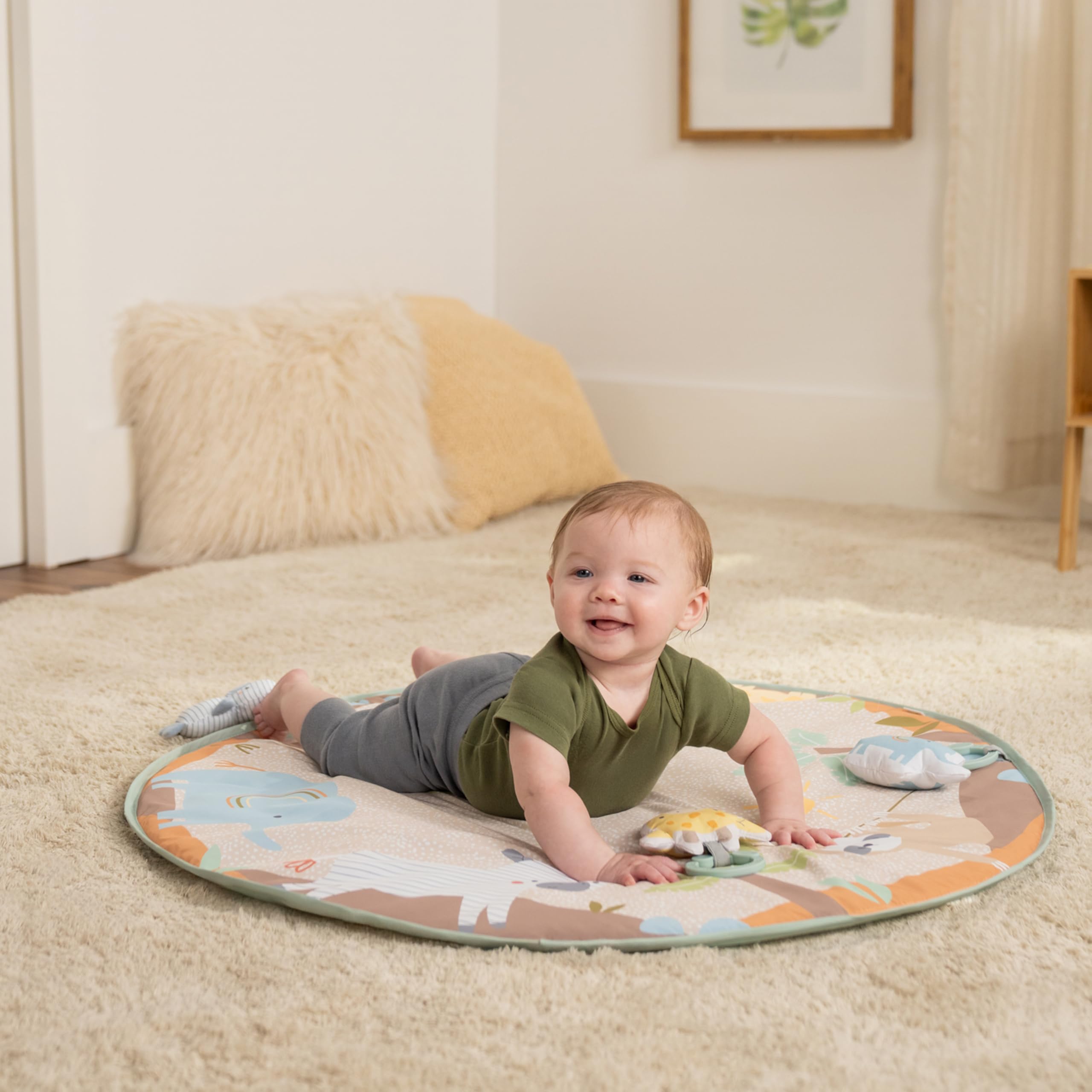Ingenuity Wonder & Wood Baby Spielmatte & Holzspielzeugbogen - Spielgerät für Baby, faltbare A-Rahmenstange mit 3 herausnehmbaren Spielzeugen, maschinenwaschbare Matte, Unisex, für Alter 0-36 Monate 7