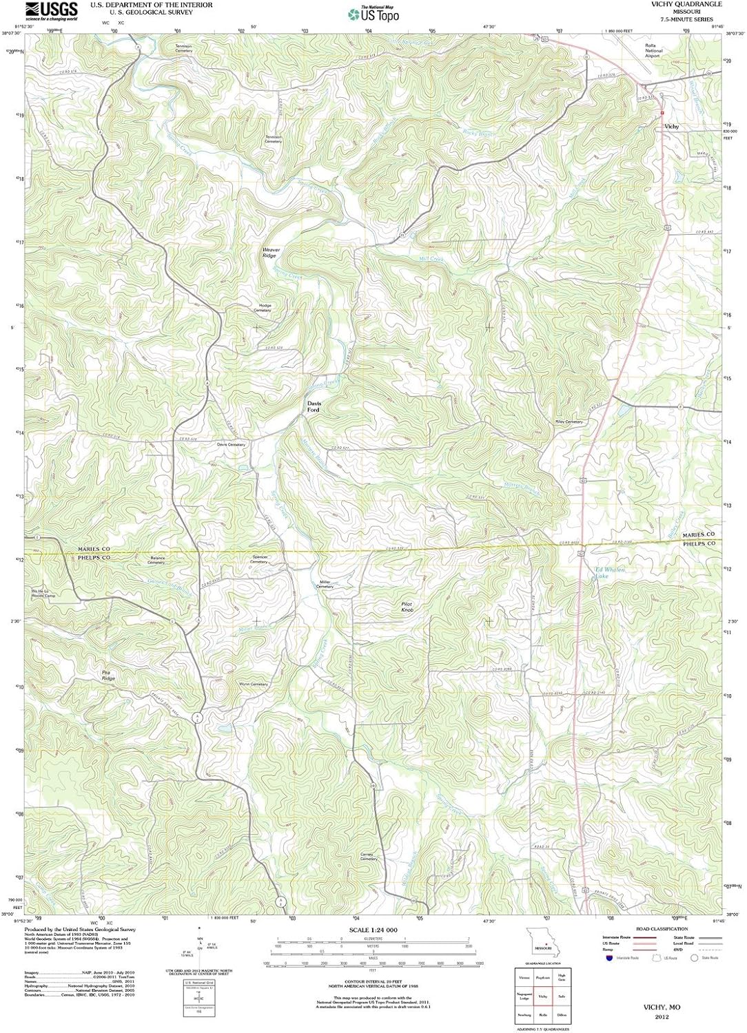 2012 Vichy, MO Missouri USGS Historical Topographic Map