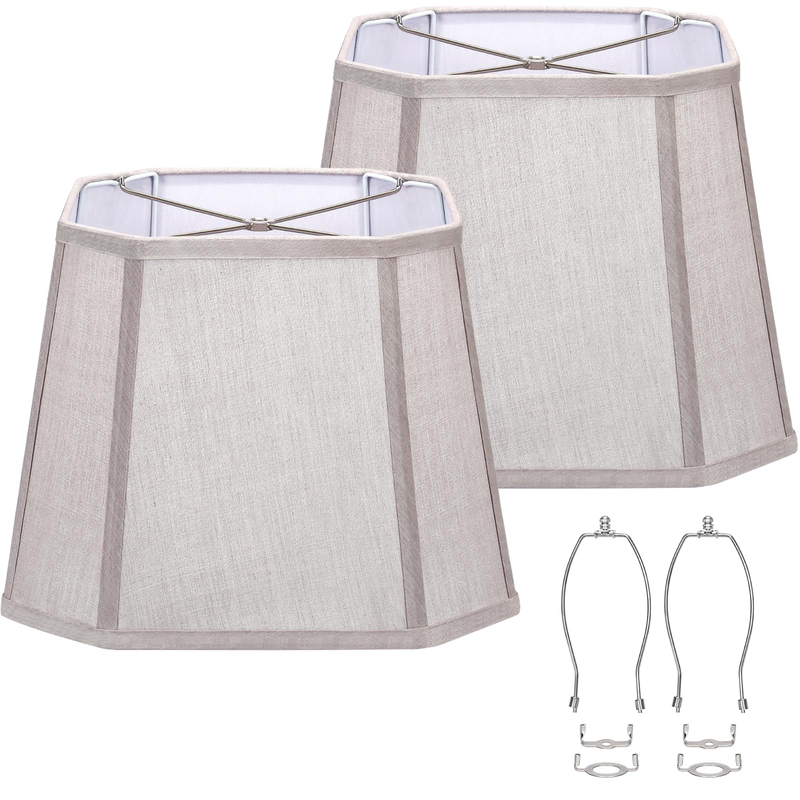 Photo 1 of Gray Lamp Shades Set of 2, 10.5" x 10"x 13" Medium Rectangle Lampshades Cut Corner Fabric Lamp Shades Replacement, Include 2 Lamp Harps, Suitable for E26 Base and Saddle Base, Easy Assembly Required
