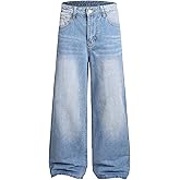 Men's Baggy Hip Hop Jeans Y2K Casual Vintage Wide Leg Skater Denim Pants Loose Fit Long Trousers 2000s Streetwear