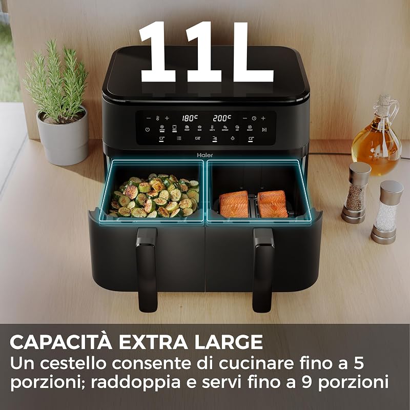 Friggitrice ad Aria Doppio Cassetto | 11L Capacità | 8 Funzioni