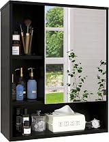 SMIBUY Bamboo Wall Mounted Bathroom Mirror Cabinet Black 16x55x61 cm view 1