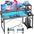 Besiost 47.2'' Gaming Desk with LED and Storage Shelves, 47 Computer Desk with Long Monitor Stand, Small Desk for Small Space, Simple Study Student Writing Desk, Laptop Table for Home Office, Grey