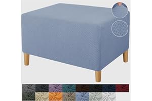 JIVINER Ottoman Cover Rectangle Stretch Ottoman Slipcovers for Folding Storage Footstool Soft Footrest Furniture Protector with Elastic Bottom (Large, Light Blue)