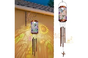 GO2GARDEN Hummingbird Solar Wind Chimes for Outside, Solar Lanterns Gifts Outdoor Waterproof Garden Lights for Balcony, Porch, Backyard, Birthday Gifts for Mom Grandma Wife (1Pack)