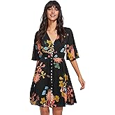 Milumia Women's Vintage Boho Button Up Split Floral Print Flowy Party Dress