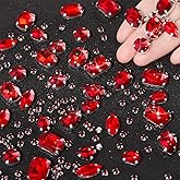 WILLBOND 156 Pcs Sew on Rhinestones Claw Flatback Crystal Rhinestones Metal Prong Setting Gems Acrylic Glass Sewing Gems for Clothes DIY Craft Shoes Dress Jewelry Making(Red)