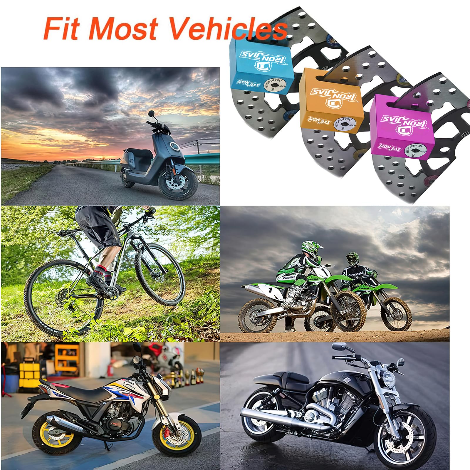 Motorcycle Disc Lock Anti-Theft Wheel Brake Lock Waterproof Alloy with Reminder Cable and 2 Keys, Alarm-Free for Motorbike, E-Scooter, Mountain Bike