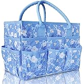 Cupohus Art Organizer Craft Storage Tote Bag with Pockets and Handles, Oxford Fabric Carrying Caddy for Teacher, Officer, Artist, Traveler, and more-Little Blue Flower