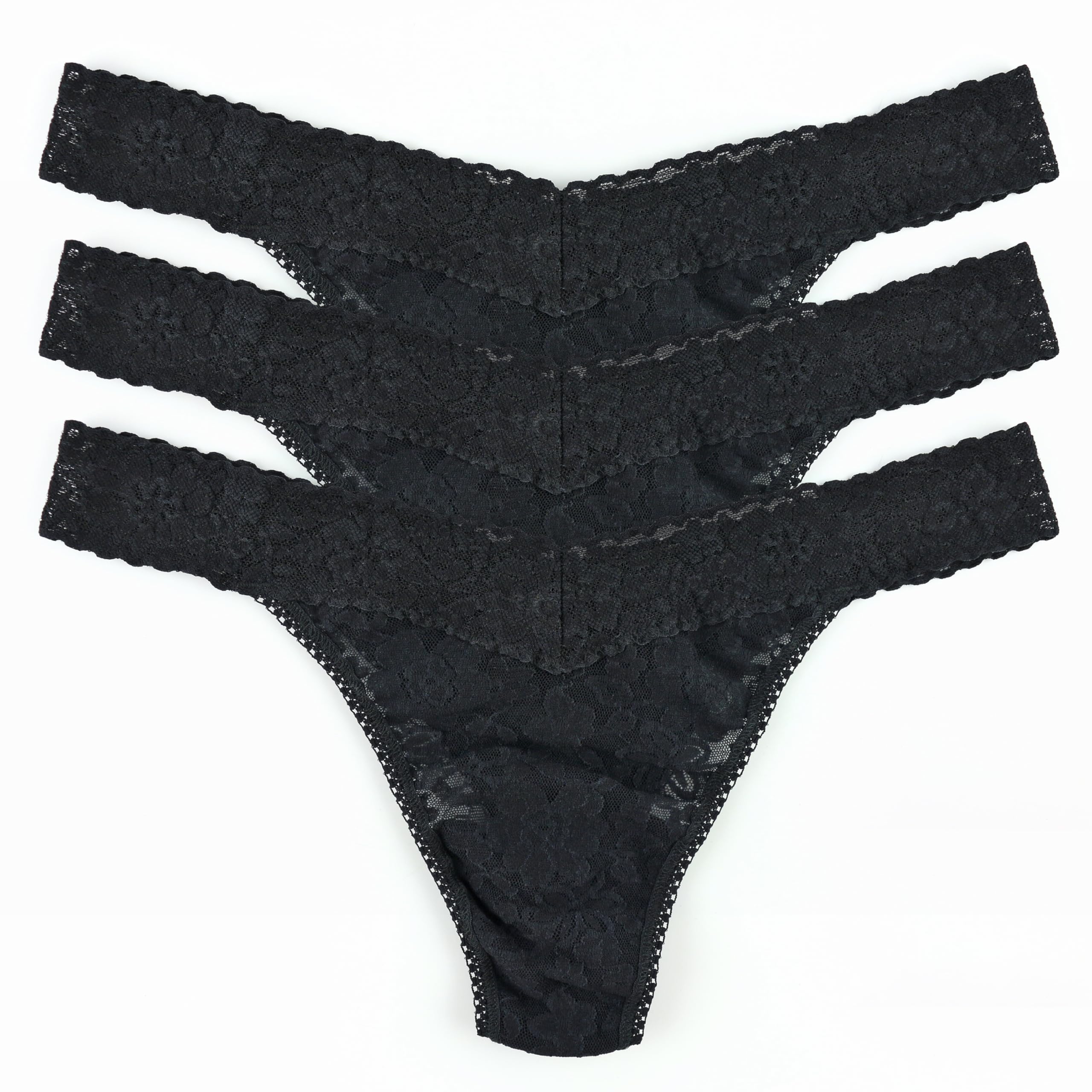 Photo 1 of hanky panky - Daily Lace Low Rise Thongs for Women | One Size (2-12) | Women's Lacy Thong Panties, Soft Cotton Blend Underwear, Comfortable Everyday Lingerie, Sexy | Black/Black/Black | 3 Pack