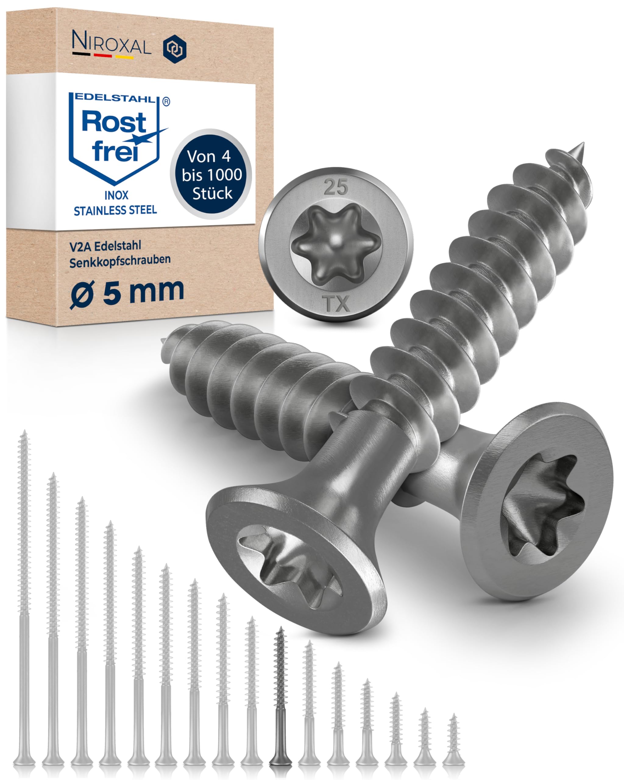 Wood Screws 5x45 mm Stainless Steel 304 Torx Countersunk Head Partial Thread Chipboard Screws Pack of 800 NietFullThings