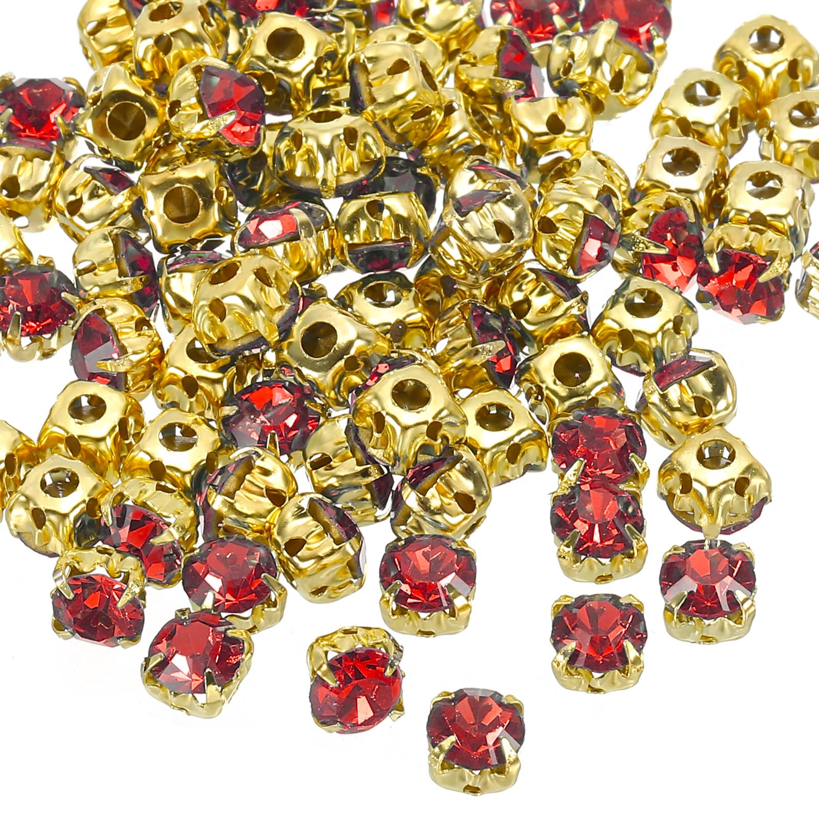 PATIKIL 100 Red 5mm Glass Metal Flatback Base Flower Claw Gems Crafts Sewing Rhinestones