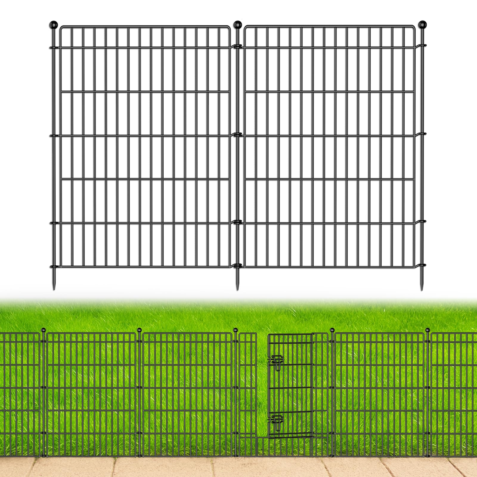 Photo 1 of 10 Panels No Dig Garden Fence with Gate, 34in(H) × 22.5ft(L) Decorative Metal Outdoor Dog Fence, Rustproof Pet Fencing for Yard, Patio, Flower Bed -Temporary Fencing| Easy to Install