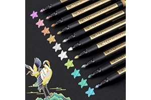 Betem Metallic Paint Markers, 10 Colors Acrylic Metallic Markers for Black Paper, 2mm Medium Tip Glitter Pens Stocking Stuffers for Scrapbooking, Rock Painting, Photo Albums, Christmas Gifts for Teens