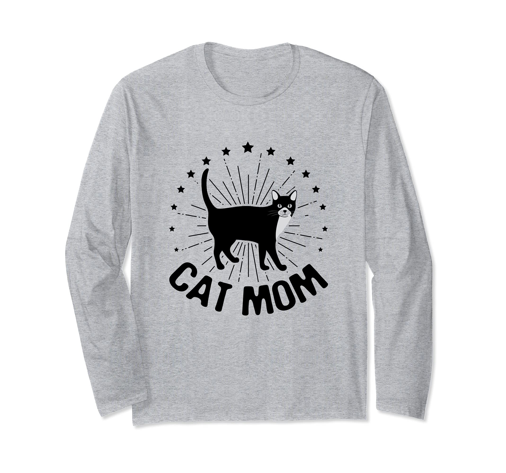 Cat Mom Best Cat Mommy Mother`s Day Black Cat Black Stars Long Sleeve T-Shirt