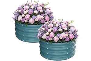 ZXZYHFTY Round Galvanized Raised Garden Bed kit,Blue Outdoor Garden Raised Planter Box, Round Large Metal Raised Garden Beds for Vegetable 2 * 2 * 1ft 2 Pcs
