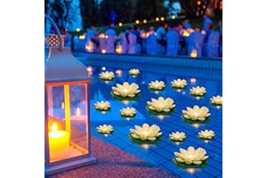 Liliful 36 Pcs Diwali Lotus Decoration Floating Lights Lotus Artificial Floating Flowers for Pool with LED Lights Battery Operated for Indian Puja Ganesh chaturthi Diwali(3.94, 5.91 Inch,White)